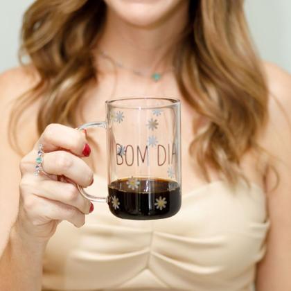 Imagem de Jogo 4 Caneca de Vidro para Cappuccino Café Chá Bom Dia Resistente a Calor 280ml Wolff