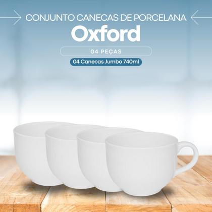 Imagem de Jogo 4 Canecas De Cerâmica Oxford Jumbo Grande 740ml Branca Kit 