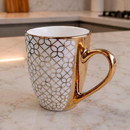 Imagem de Jogo 4 Canecas Geométricas de Cerâmica 380ML Mandala Dourado