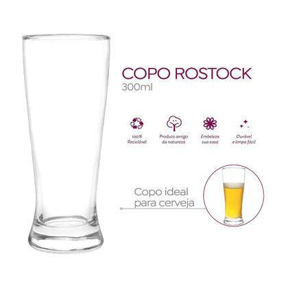 Imagem de Jogo 4 Copos de Cerveja Chopp Bar Pub de Vidro Rostock 300ml Cristar