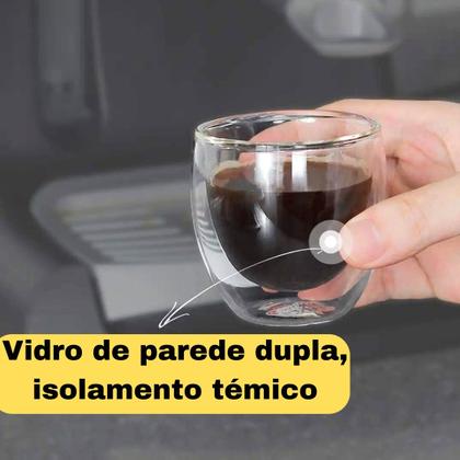 Imagem de Jogo 4 Copos Vidro Duplo - 80ml Copo De Cafezinho Parede Dupla Sem Alça Para Bebida Quente E Fria Café Chá Suco Capuccino