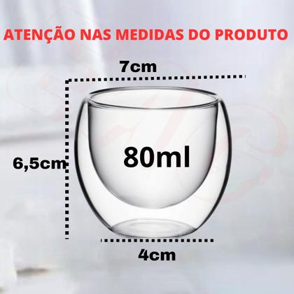 Imagem de Jogo 4 Copos Vidro Duplo - 80ml Copo De Cafezinho Parede Dupla Sem Alça Para Bebida Quente E Fria Café Chá Suco Capuccino