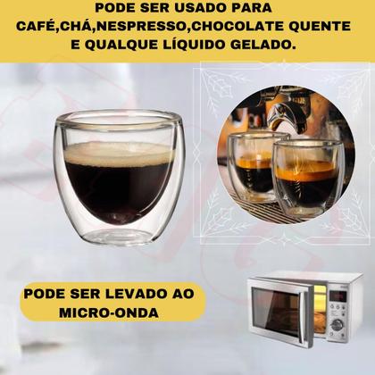 Imagem de Jogo 4 Copos Vidro Duplo - 80ml Copo De Cafezinho Parede Dupla Sem Alça Para Bebida Quente E Fria Café Chá Suco Capuccino