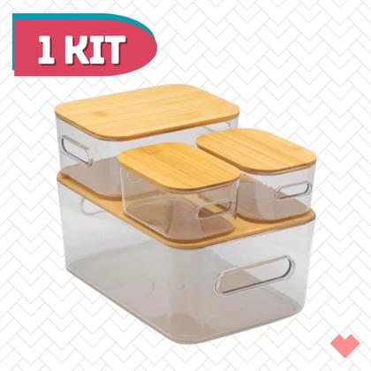 Imagem de Jogo 4 Peças Caixas Organizadoras Multiusos Com Tampa De Bambu 
