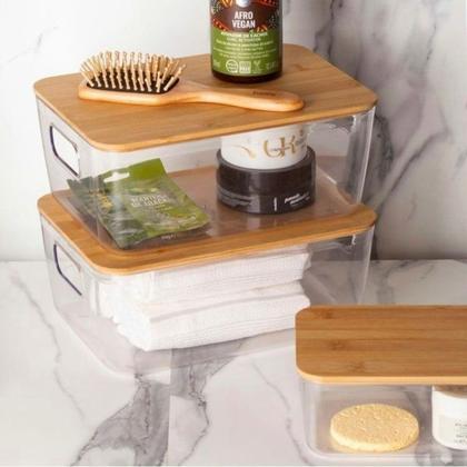 Imagem de Jogo 4 Peças Caixas Organizadoras Multiusos Com Tampa De Bambu 