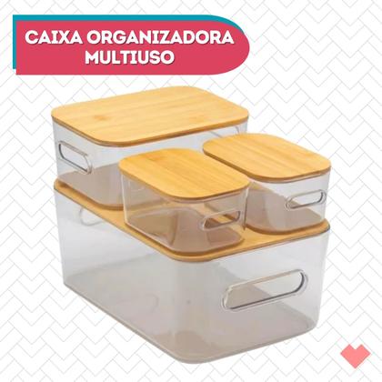 Imagem de Jogo 4 Peças Caixas Organizadoras Multiusos Com Tampa De Bambu 