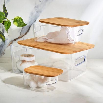 Imagem de Jogo 4 Peças Caixas Organizadoras Multiusos Com Tampa De Bambu 