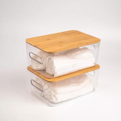 Imagem de Jogo 4 Peças Caixas Organizadoras Multiusos Com Tampa De Bambu 