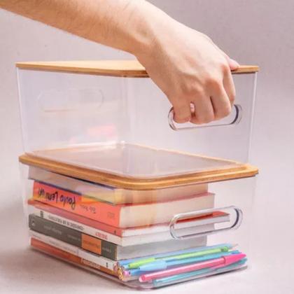 Imagem de Jogo 4 Peças Caixas Organizadoras Multiusos Com Tampa De Bambu 