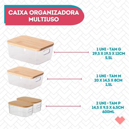 Imagem de Jogo 4 Peças Caixas Organizadoras Multiusos Com Tampa De Bambu 