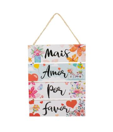 Imagem de Jogo 4 Placas Decorativas Madeira Cordão 37x29x0,5cm