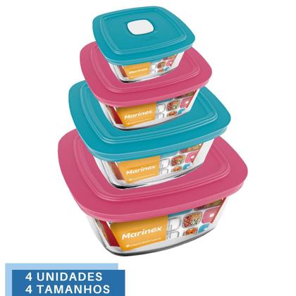 Imagem de Jogo 4 Potes Quadrado Vidro 300ml 500ml 1L 2L Nadir Marinex