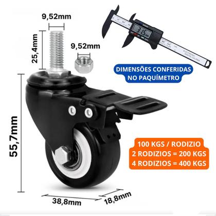 Imagem de Jogo 4 Rodízio Roda Moveis Espiga Parafuso Com Trava 400kg