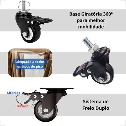 Imagem de Jogo 4 Rodízio Roda Moveis Espiga Parafuso Com Trava 400kg