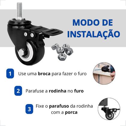 Imagem de Jogo 4 Rodízio Roda Moveis Espiga Parafuso Com Trava 400kg