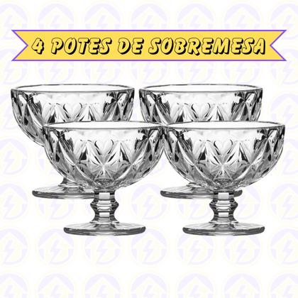 Imagem de Jogo 4 Taças Sobremesas Vidro 335 ML Diamante Transparentes