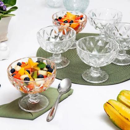 Imagem de Jogo 4 Taças Sobremesas Vidro 335 ML Diamante Transparentes