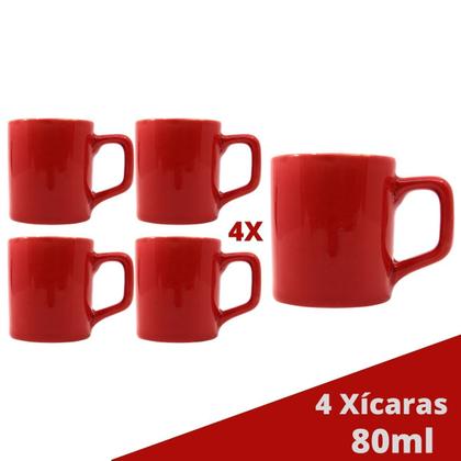 Imagem de Jogo 4 Xícara Café Expresso Mini Canecas Chá Vermelha 80mL