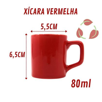 Imagem de Jogo 4 Xícara Café Expresso Mini Canecas Chá Vermelha 80mL