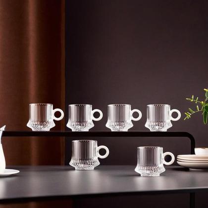 Imagem de Jogo 4 Xícara de Café Caneca Vidro Robusta Lines 85ml Em Casa Tem