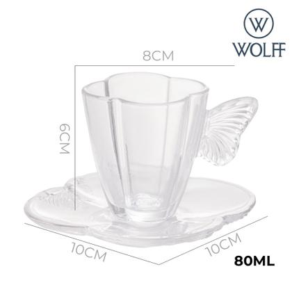Imagem de Jogo 4 Xícara de Café de Vidro com Pires Butterfly Borboleta 80ml Wolff