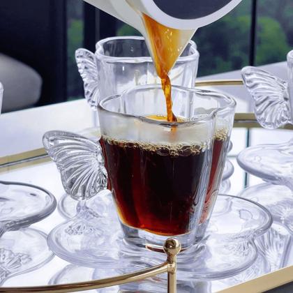 Imagem de Jogo 4 Xícara de Café de Vidro com Pires Butterfly Borboleta 80ml Wolff