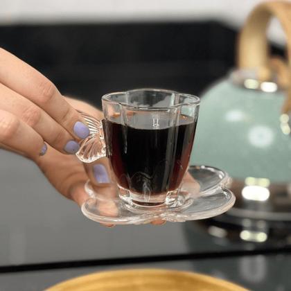Imagem de Jogo 4 Xícara de Café de Vidro com Pires Butterfly Borboleta 80ml Wolff