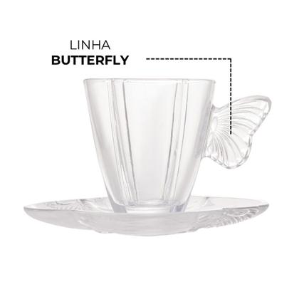 Imagem de Jogo 4 Xícara de Café de Vidro com Pires Butterfly Borboleta 80ml Wolff