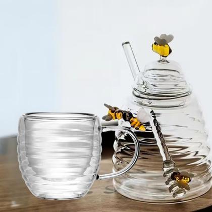 Imagem de Jogo 4 Xícara de Chá Vidro Parede Dupla Abelha Lovely Bee 180ml Lyor