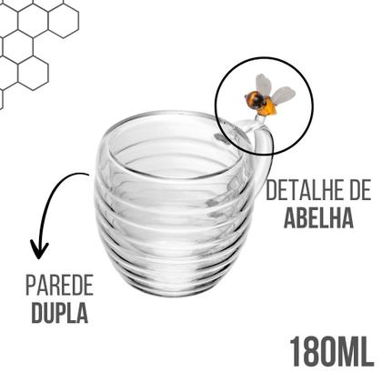 Imagem de Jogo 4 Xícara de Chá Vidro Parede Dupla Abelha Lovely Bee 180ml Lyor