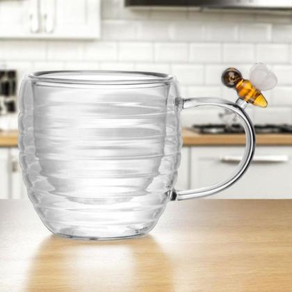 Imagem de Jogo 4 Xícara de Chá Vidro Parede Dupla Abelha Lovely Bee 180ml Lyor