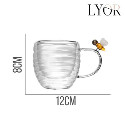 Imagem de Jogo 4 Xícara de Chá Vidro Parede Dupla Abelha Lovely Bee 180ml Lyor