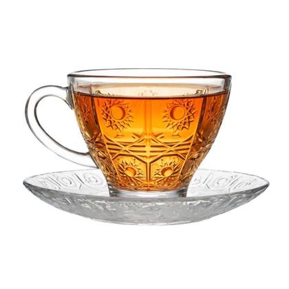 Imagem de Jogo 4 Xícara De Chá Vidro Transparente Com Pires Bohemia Café Relevo 220ml Em Casa Tem