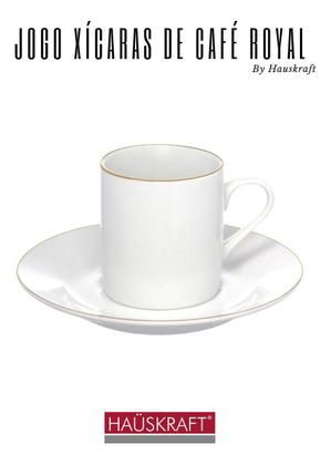 Imagem de Jogo 4 Xicaras Café Com Pires Royal Porcelana Borda Dourada 90ml - Hauskraft