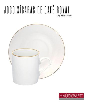 Imagem de Jogo 4 Xicaras Café Com Pires Royal Porcelana Borda Dourada 90ml - Hauskraft