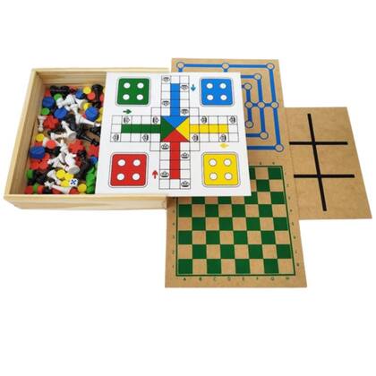 Imagem de Jogo 5 Em 1 Tabuleiro Xadrez Dama Trilha Ludo Jogo Da Velha