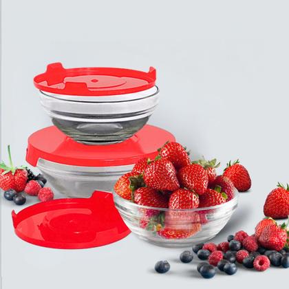 Imagem de Jogo 5 Potes Bowls Tigelas Vasilhas Vidro Com Tampa 135ml 200ml 400ml 550ml 1000ml