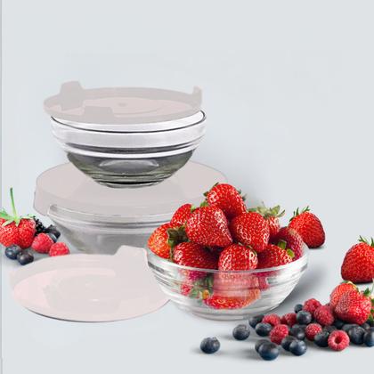 Imagem de Jogo 5 Potes Bowls Tigelas Vasilhas Vidro Com Tampa 135ml 200ml 400ml 550ml 1000ml