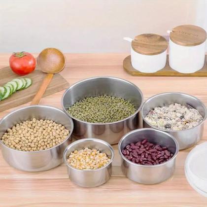 Imagem de Jogo 5 Potes Tigelas em Inox Alumínio Com Tampa Redondo