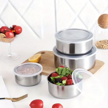 Imagem de Jogo 5 Potes Tigelas em Inox Alumínio Com Tampa Redondo