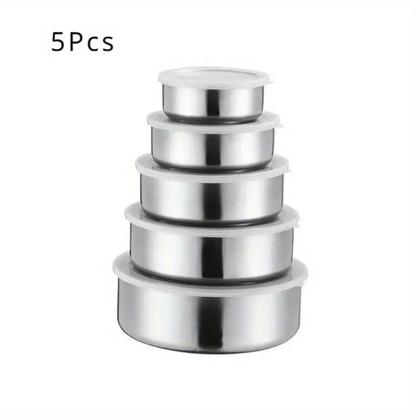 Imagem de Jogo 5 Potes Tigelas em Inox Alumínio Com Tampa Redondo