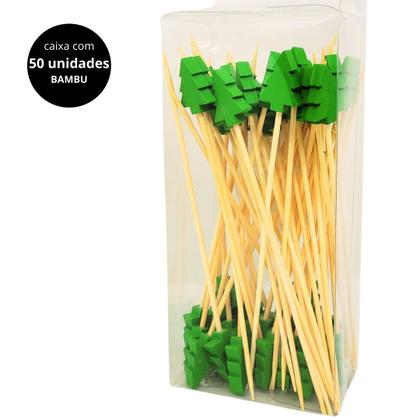 Imagem de Jogo 50 Palitos Para Petisco Bambu Decorado Árvore de Natal - Magizi