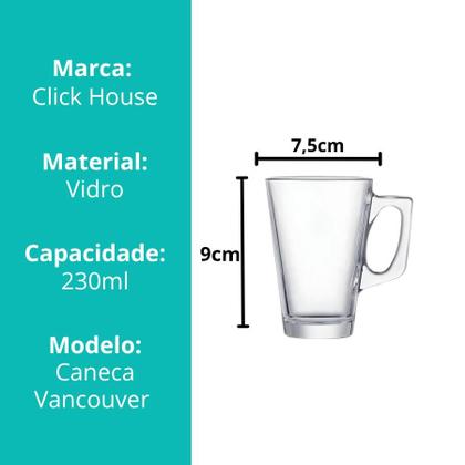 Imagem de Jogo 6 Caneca Xícara de Café Capuccino Chá Vidro 250ml