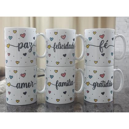 Jogo 6 canecas 300ml Frases Motivacionais - Kit Porcelana - Antilope Decor Porcelanas Imagem de Jogo 6 canecas 300ml Frases Motivacionais - Kit Porcelana