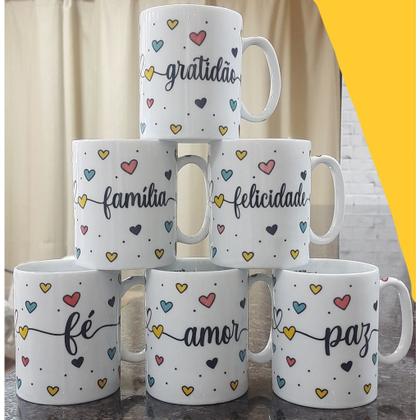 Jogo 6 canecas 300ml Frases Motivacionais - Kit Porcelana - Antilope Decor Porcelanas Imagem de Jogo 6 canecas 300ml Frases Motivacionais - Kit Porcelana