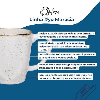 Jogo 6 Canecas De Café Porcelana Ryo Maresia Oxford 260ml Kit Completo Imagem de Jogo 6 Canecas De Café Porcelana Ryo Maresia Oxford 260ml Kit Completo