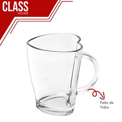 Jogo 6 Canecas Xícara Coração Vidro Chá Café Transparente - CLASS HOME Imagem de Jogo 6 Canecas Xícara Coração Vidro Chá Café Transparente