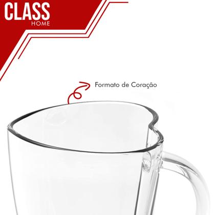 Jogo 6 Canecas Xícara Coração Vidro Chá Café Transparente - CLASS HOME Imagem de Jogo 6 Canecas Xícara Coração Vidro Chá Café Transparente