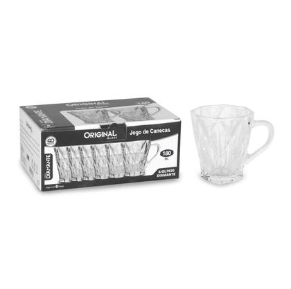 Imagem de Jogo 6 canecas xicaras capuccino cafe 180 ML Vidro diamante