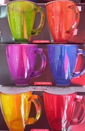 Imagem de Jogo 6 Canecas Xícaras Vidro Resistente 350ml Café Chá